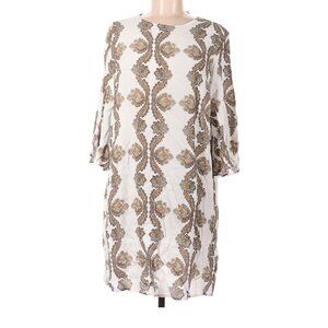 H&M White Paisley Tunic Dress Brown Print Size 6 Wear to Work Light Shift NEW